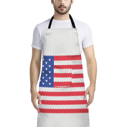 Knitted American Flag Print Bib Apron With Pocket