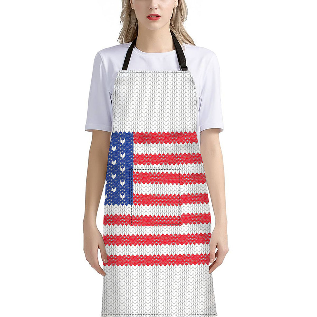 Knitted American Flag Print Bib Apron With Pocket