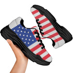 Knitted American Flag Print Black Chunky Shoes