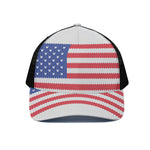 Knitted American Flag Print Black Mesh Trucker Cap