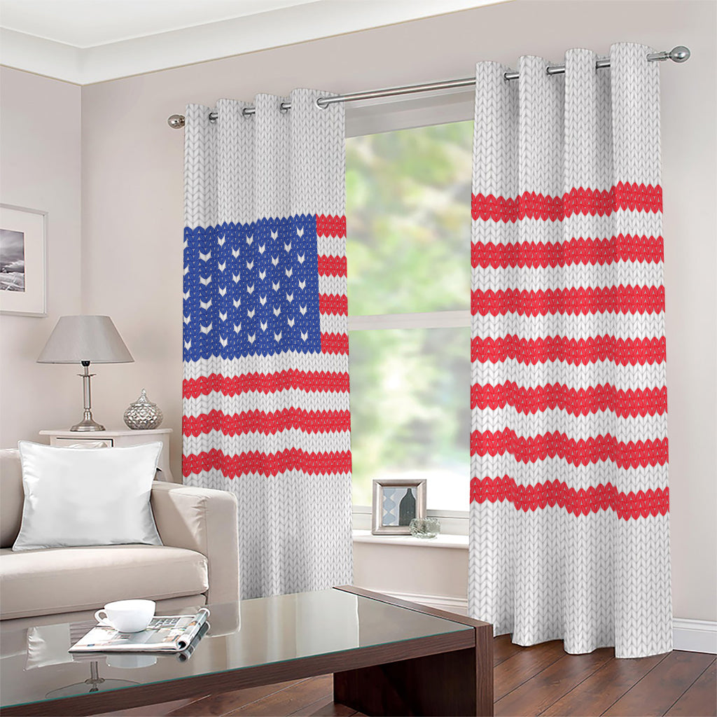 Knitted American Flag Print Blackout Grommet Curtains