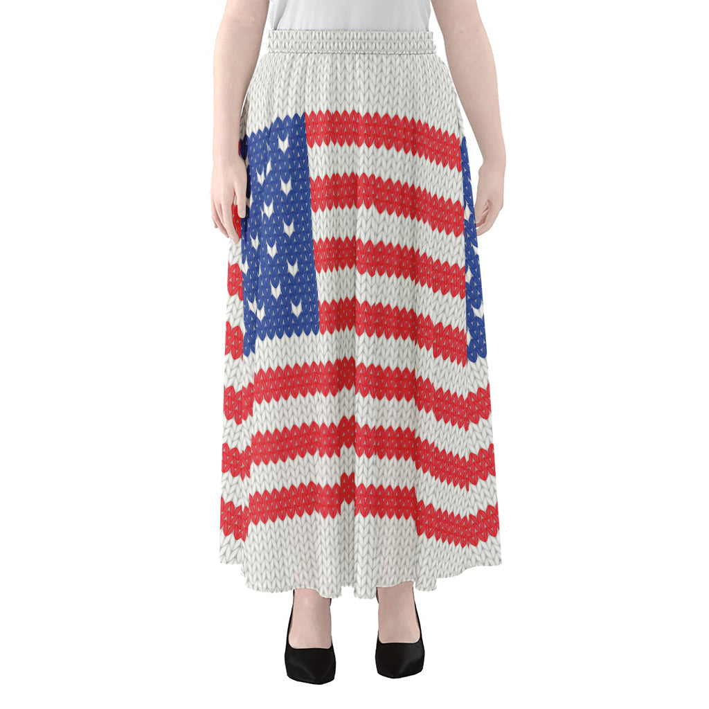 Knitted American Flag Print Chiffon Maxi Skirt