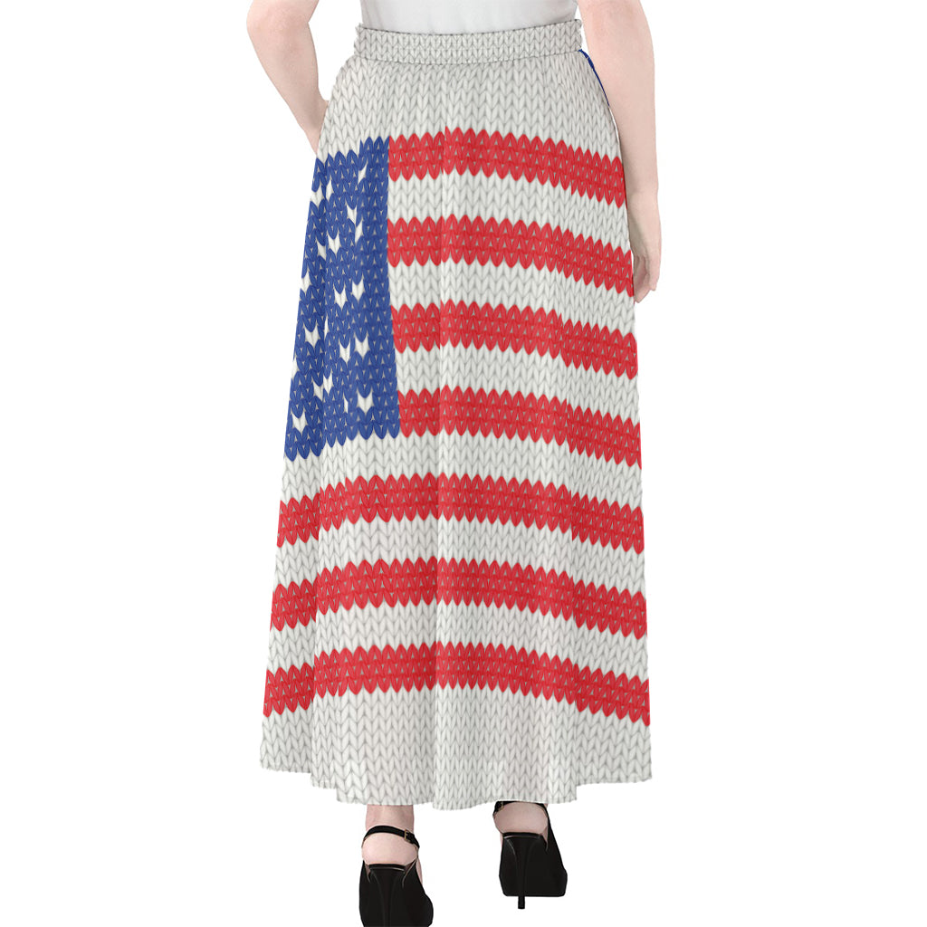 Knitted American Flag Print Chiffon Maxi Skirt