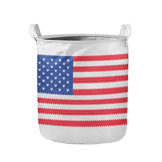 Knitted American Flag Print Collapsible Laundry Basket