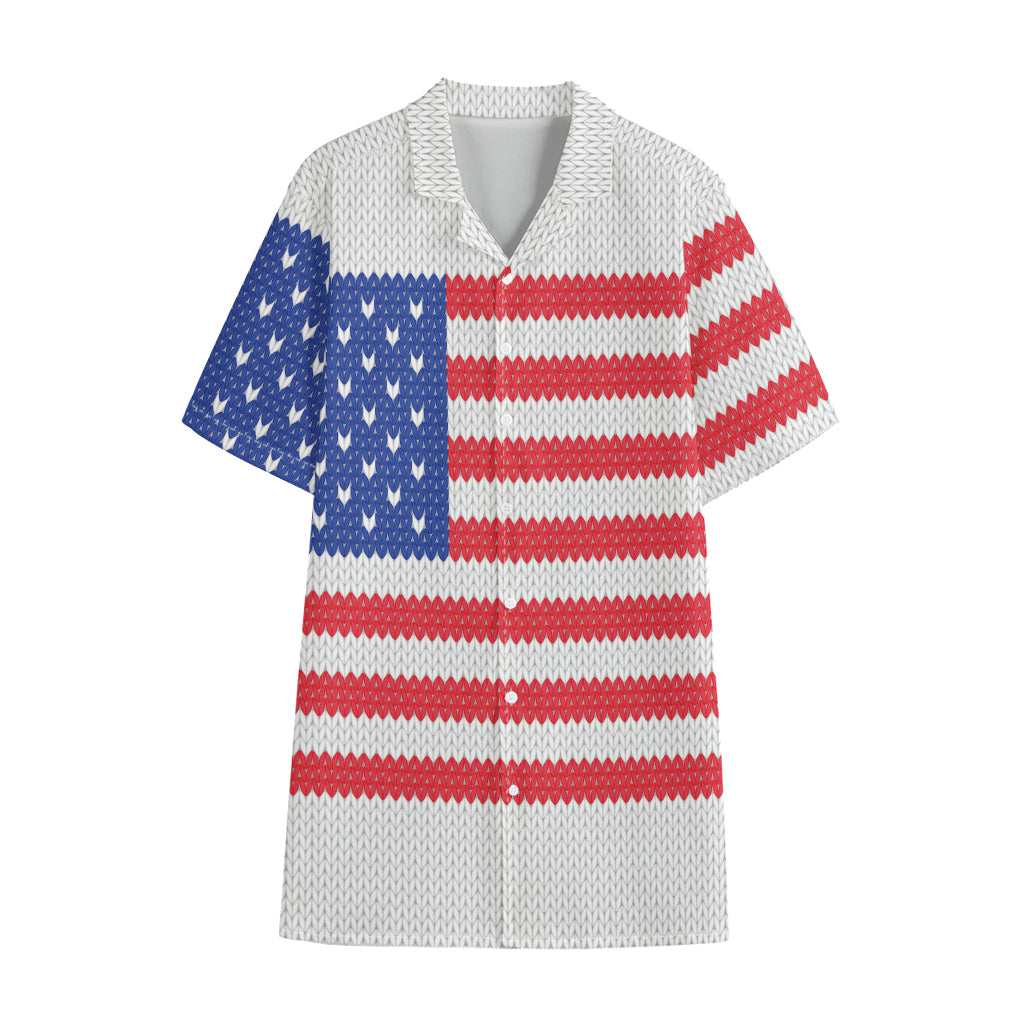 Knitted American Flag Print Cotton Hawaiian Shirt