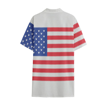 Knitted American Flag Print Cotton Hawaiian Shirt