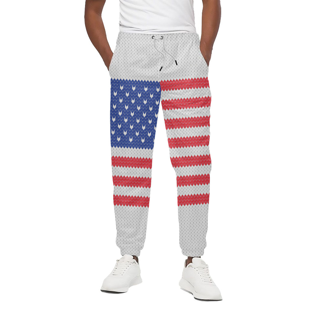 Knitted American Flag Print Cotton Pants