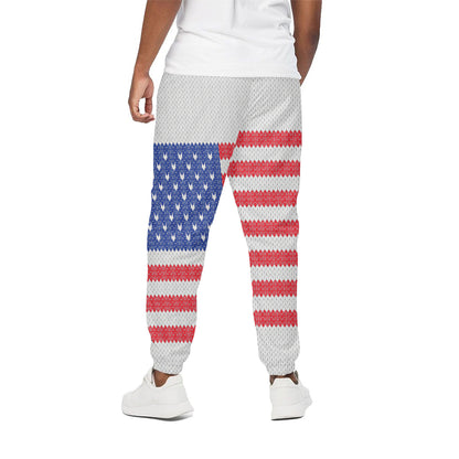 Knitted American Flag Print Cotton Pants