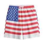 Knitted American Flag Print Cotton Shorts