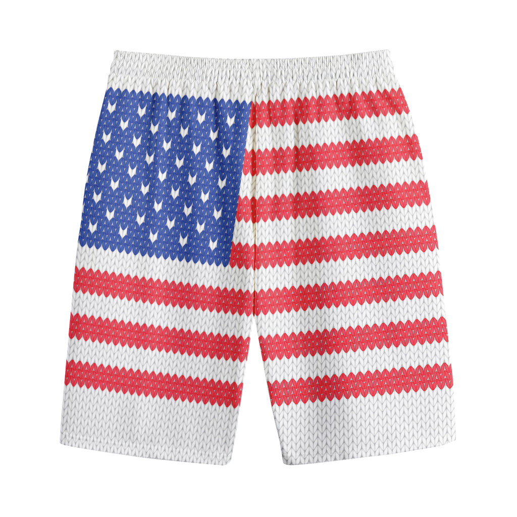 Knitted American Flag Print Cotton Shorts