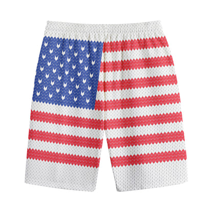Knitted American Flag Print Cotton Shorts