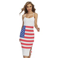 Knitted American Flag Print Cross Back Cami Dress