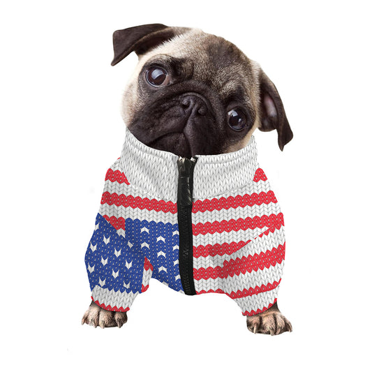 Knitted American Flag Print Dog Zip Up Jacket