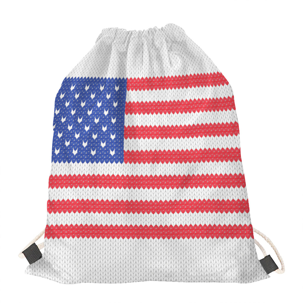 Knitted American Flag Print Drawstring Bag