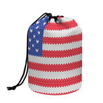 Knitted American Flag Print Drawstring Makeup Bag
