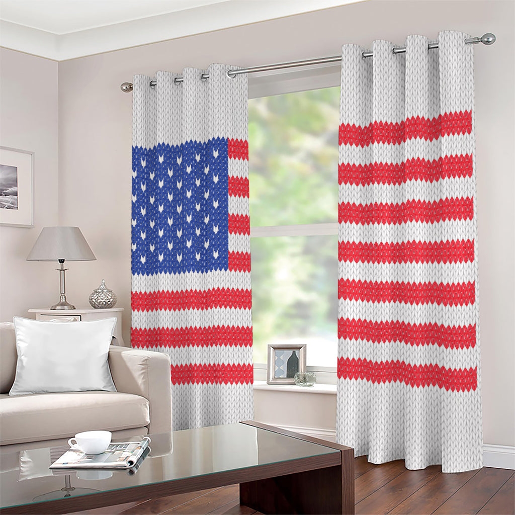 Knitted American Flag Print Extra Wide Grommet Curtains