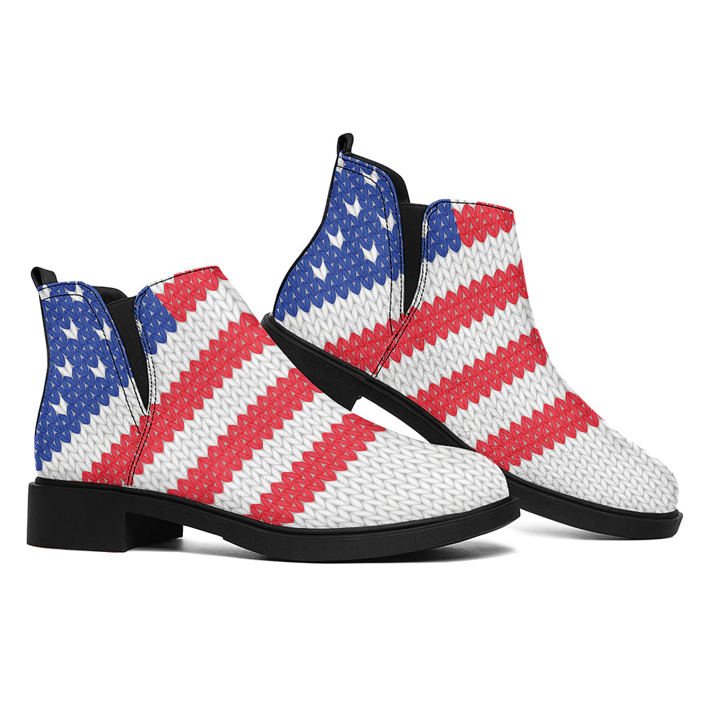 Knitted American Flag Print Flat Ankle Boots