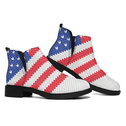 Knitted American Flag Print Flat Ankle Boots