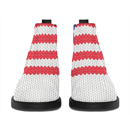 Knitted American Flag Print Flat Ankle Boots