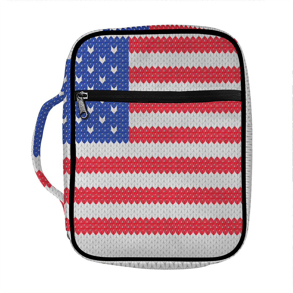 Knitted American Flag Print Front Pocket Bible Bag