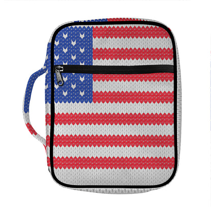 Knitted American Flag Print Front Pocket Bible Bag