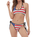 Knitted American Flag Print Halter Scoop Tie Side Bikini
