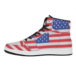 Knitted American Flag Print High Top Leather Sneakers
