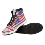 Knitted American Flag Print High Top Leather Sneakers