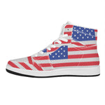 Knitted American Flag Print High Top Leather Sneakers
