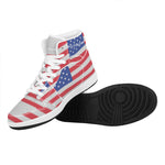 Knitted American Flag Print High Top Leather Sneakers