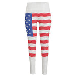 Knitted American Flag Print High-Waisted Pocket Leggings