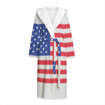 Knitted American Flag Print Hooded Bathrobe