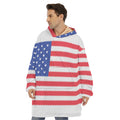 Knitted American Flag Print Hoodie Blanket