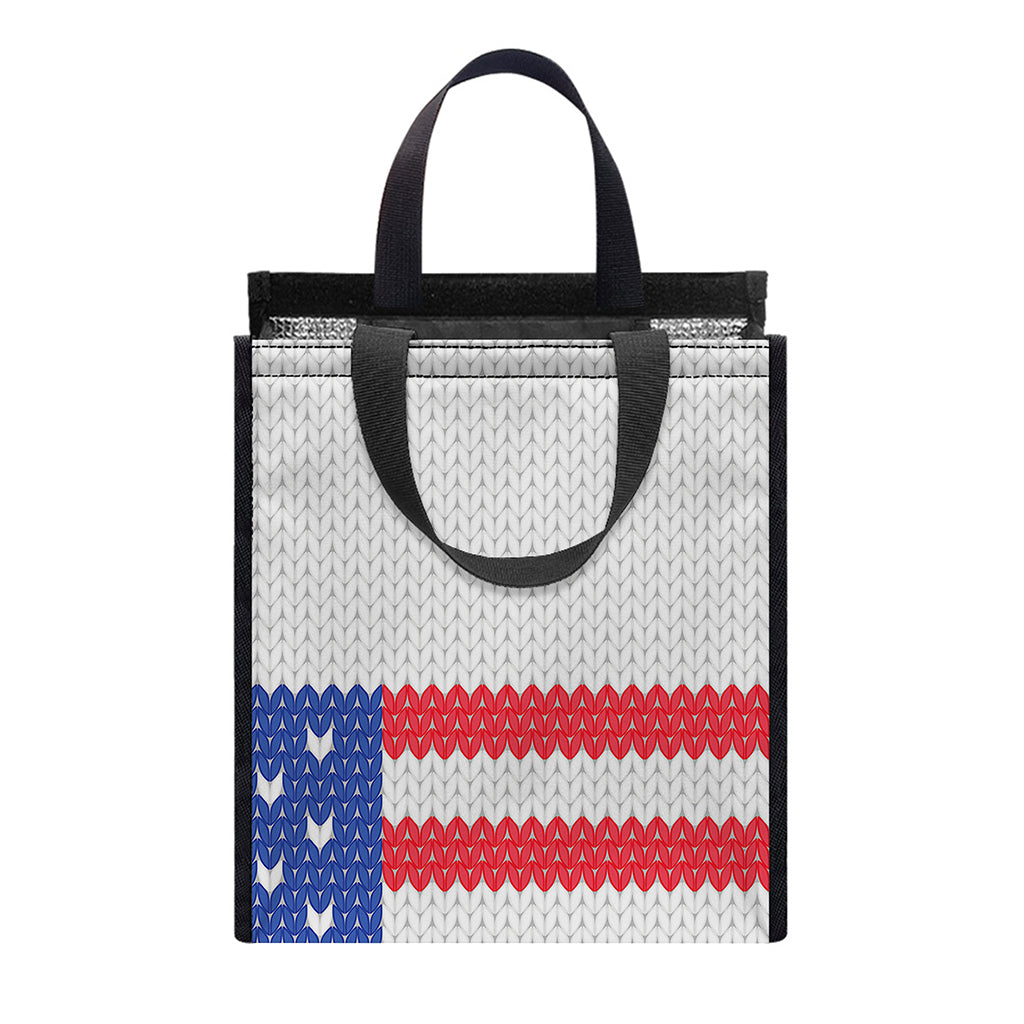 Knitted American Flag Print Insulated Lunch Tote
