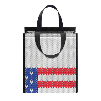 Knitted American Flag Print Insulated Lunch Tote