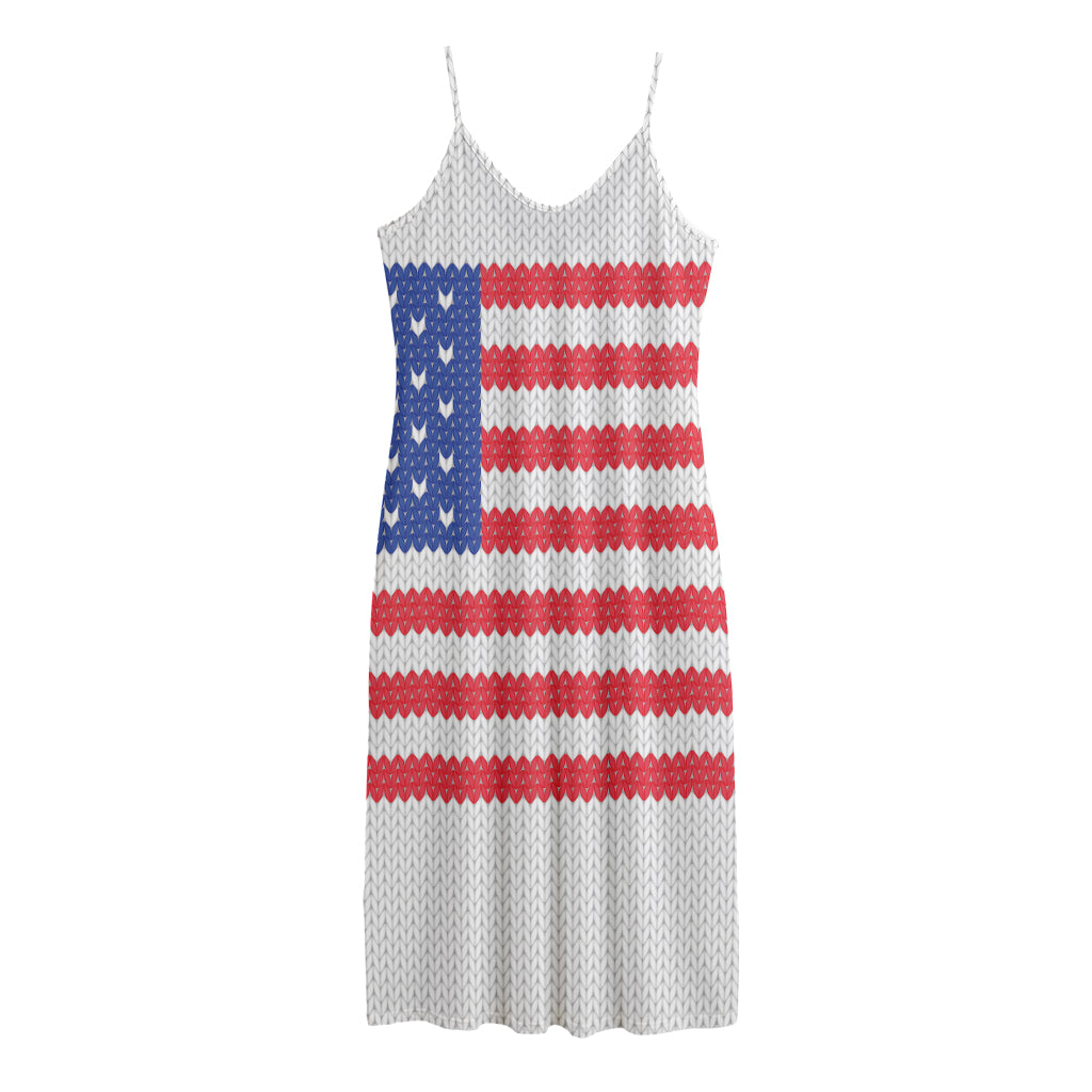 Knitted American Flag Print Jersey Midi Cami Dress