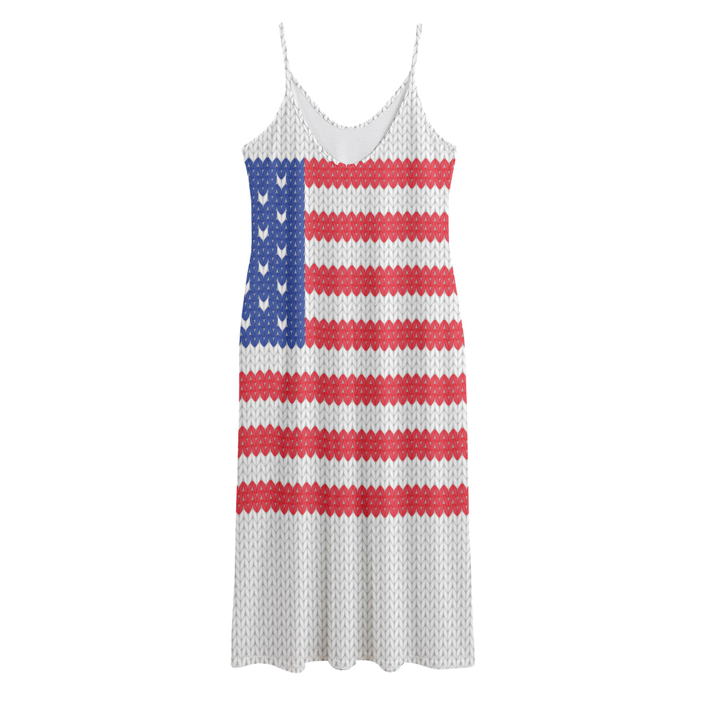 Knitted American Flag Print Jersey Midi Cami Dress