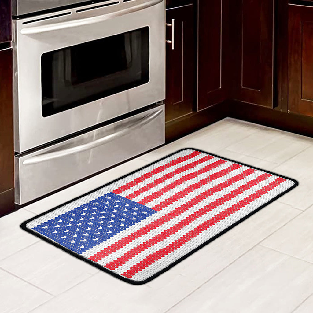 Knitted American Flag Print Kitchen Mat