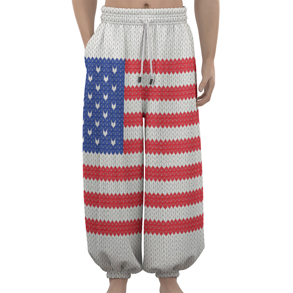 Knitted American Flag Print Lantern Pants