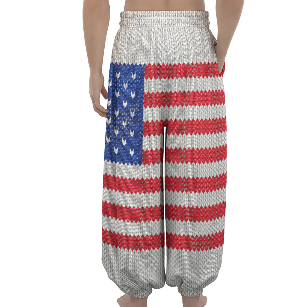 Knitted American Flag Print Lantern Pants