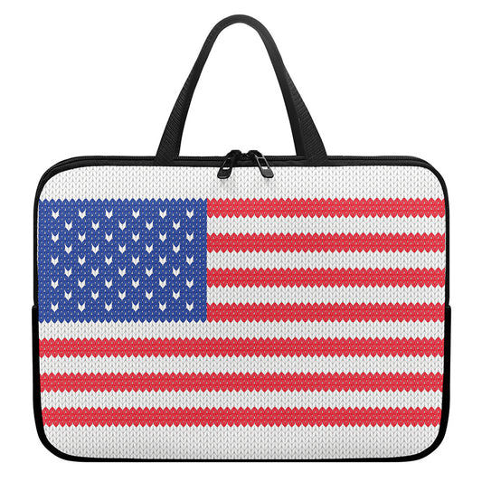 Knitted American Flag Print Laptop Sleeve With Handle