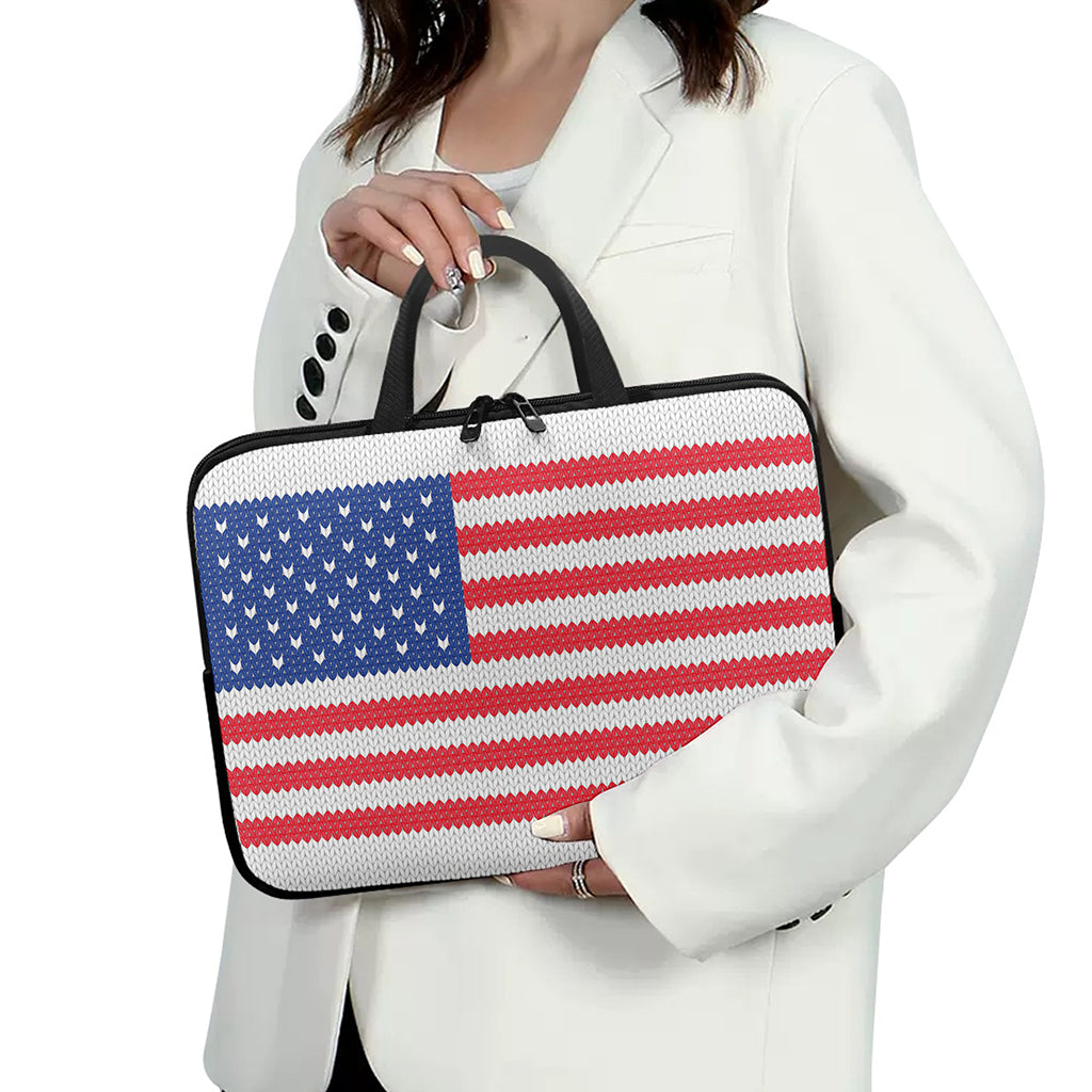 Knitted American Flag Print Laptop Sleeve With Handle