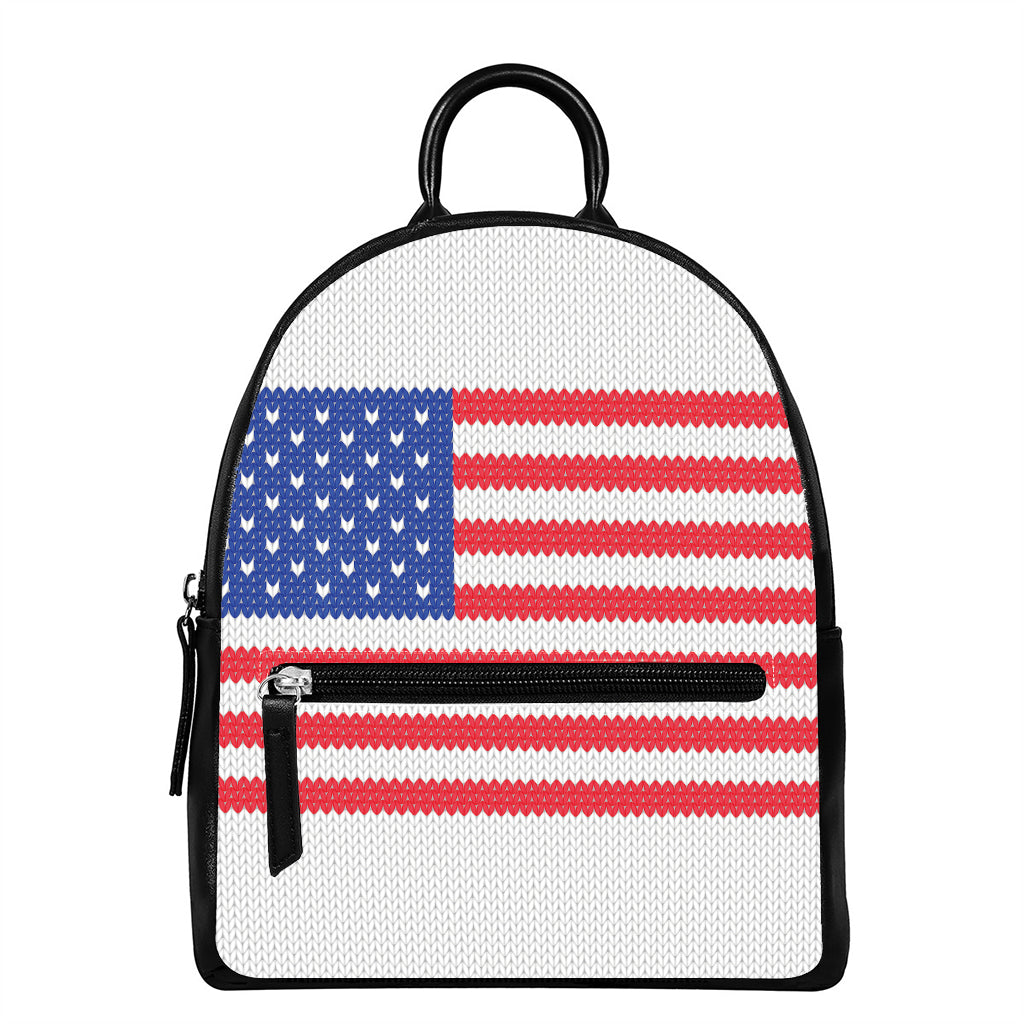 Knitted American Flag Print Leather Backpack