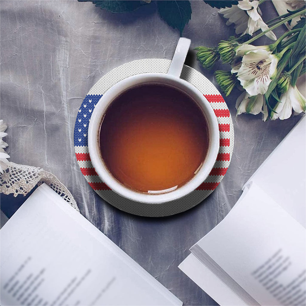 Knitted American Flag Print Leather Coaster Set