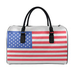 Knitted American Flag Print Leather Duffle Bag