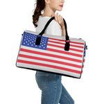Knitted American Flag Print Leather Duffle Bag