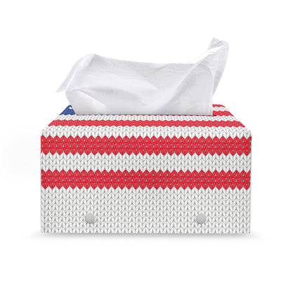 Knitted American Flag Print Leather Tissue Box Cover