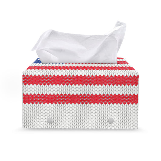 Knitted American Flag Print Leather Tissue Box Cover