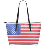 Knitted American Flag Print Leather Tote Bag
