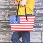 Knitted American Flag Print Leather Tote Bag